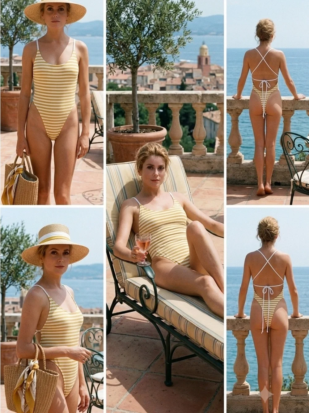 Girls' Yellow Stripe One-Piece Swimsuit with Crisscross Back